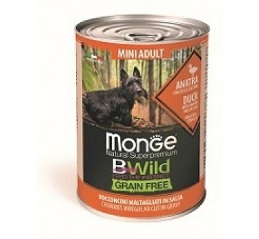 Monge Dog BWild GRAIN FREE Mini беззерновые консервы из утки с тыквой и кабачками для взрослых собак мелких пород 400г